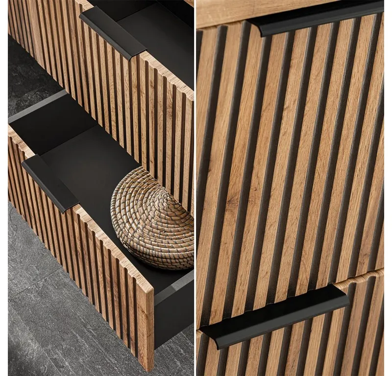 Lomadox Waschtisch XANTEN-56, 80 cm in anthrazit mit Eiche Nb. schwarz gerillt, Braun|grau, – Produktbild 2 von 4