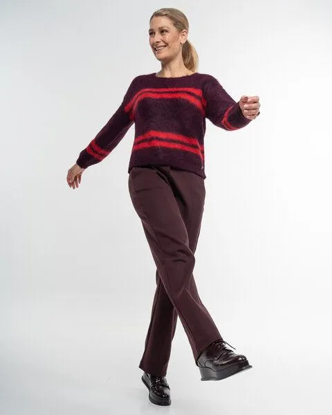 Alma & Lovis Alma & Lovis Flauschig gebrushter Pullover aus Alpakastrick | Brushed Stripe Pulli, Plum (rot), – Produktbild 1 von 4