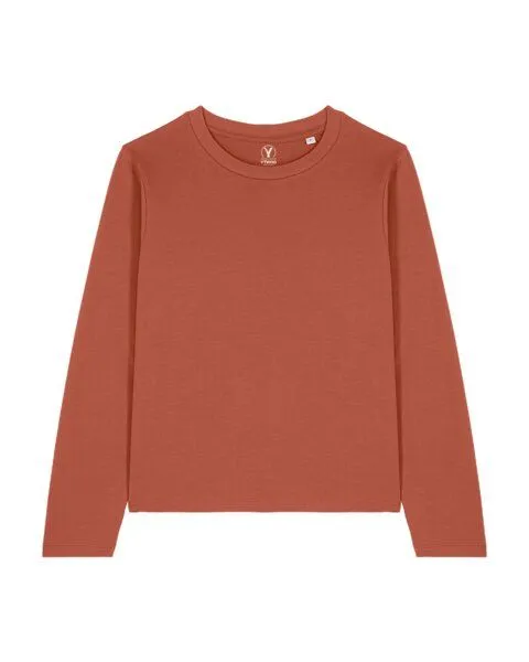 YTWOO YTWOO Basic Damen Langarmshirt aus 100% Biobaumwolle, Herbstbraun, – Produktbild 3 von 4