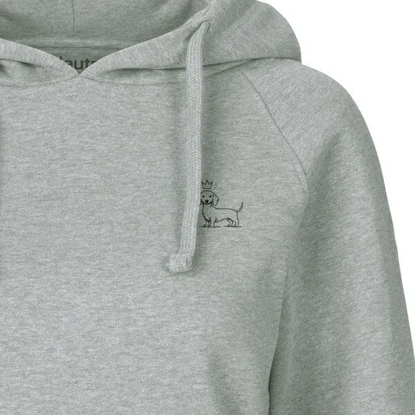 HANDGEDRUCKT HANDGEDRUCKT "König Wuff" Frauen Hoody aus reiner Biobaumwolle (kbA), Grey, – Produktbild 1 von 3