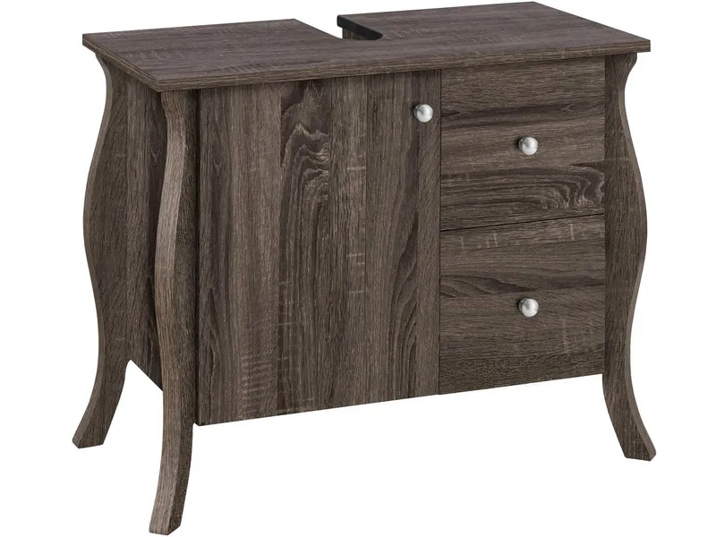 loft24 Waschbeckenunterschrank Lucinda Badezimmer Unterschrank, Braun|grau, – Produktbild 2 von 5