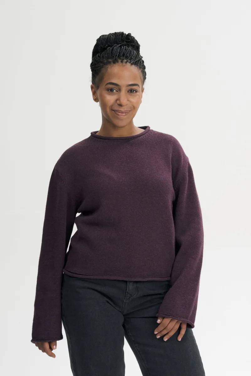 MELA MELA Damen vegan Strickpullover Mit Umgeschlagenem Saum Geetha Elderberry Melange, Violett, – Produktbild 2 von 2