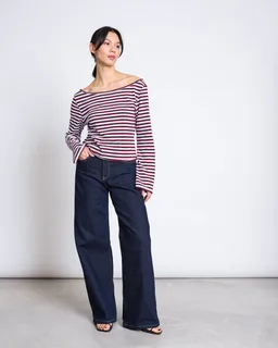 JAN N JUNE JAN N JUNE Damen vegan Langarmshirt Offshoulder Arba Rot Blau Gestreift – Produktbild 1 von 1