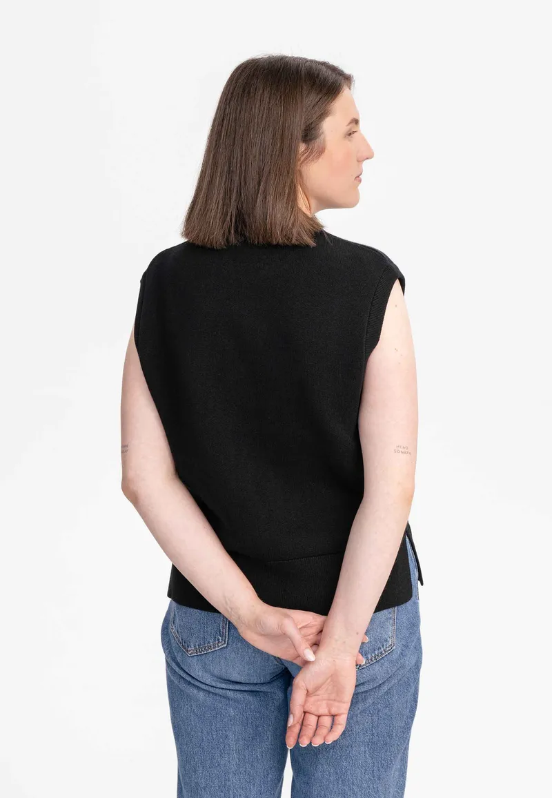 MELA MELA Damen vegan Weste Jacquard-Strick Jamuna Schwarz, Schwarz, – Produktbild 1 von 2