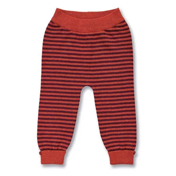 Sense Organics Sense Organics Baby Strickleggings, Modell PABLO, Terrakotta-bordeaux melange geringelt, – Produktbild 1 von 4