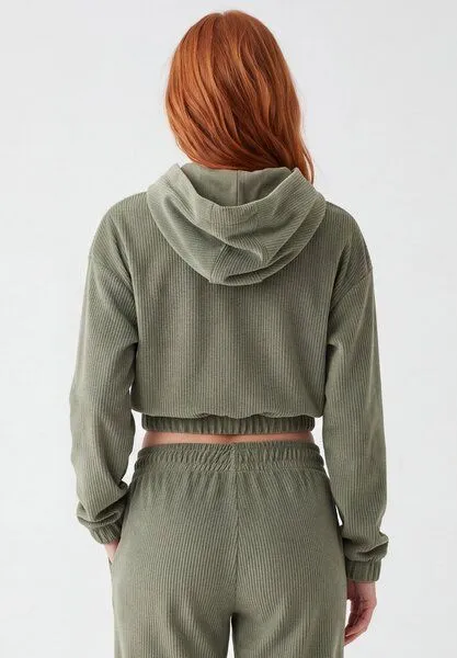 ORGANICATION ORGANICATION Cropped Cord-Hoodie aus Bio-Baumwolle, Olive, – Produktbild 4 von 4