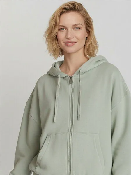 GreenBomb GREENBOMB Basic Vale - Lässige Sweatjacke aus Bio-Baumwolle / GOTS / Fair & Vegan, Grün (gedämpfte minze), – Produktbild 2 von 4