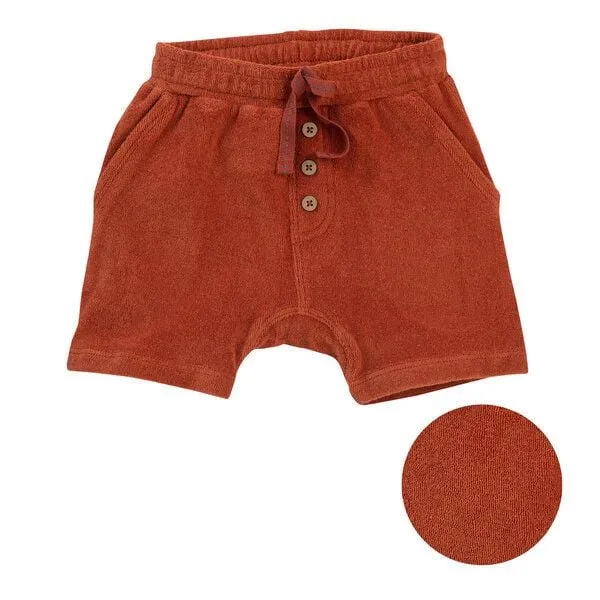 People Wear Organic People Wear Organic Frottee-Shorts mit Kokosknöpfen, terracotta-farben, aus Bio-Baumwolle – Produktbild 1 von 4