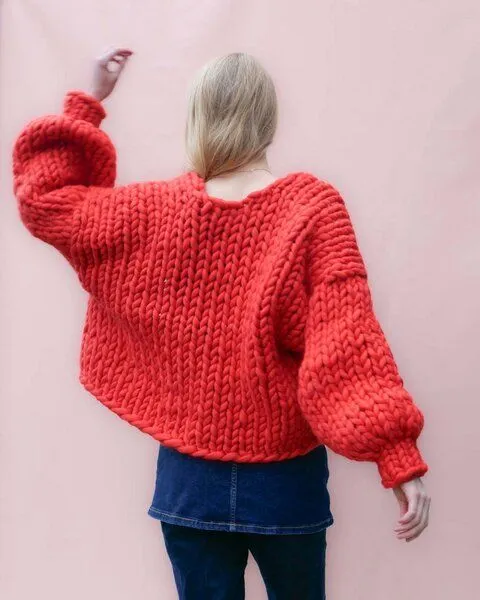 PANAPUFA PANAPUFA 100% Merino Chunky wolle Strickjacke, Rot, – Produktbild 1 von 3