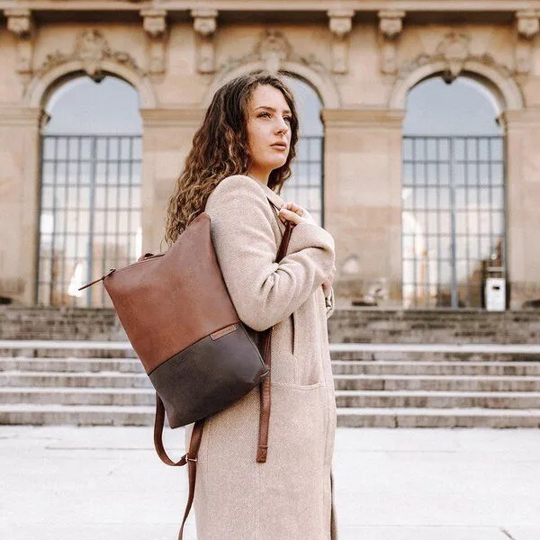 BOWLEANIES TASCHEN BOWLEANIES TASCHEN City Rucksack aus Lederfaserstoff, Braun & dunkelbraun, – Produktbild 3 von 4