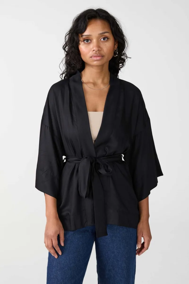 Yahmo Yahmo Damen vegan Kimono Gerda Schwarz, Schwarz, – Produktbild 2 von 2