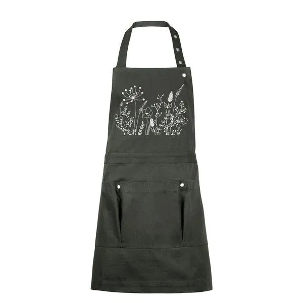 HANDGEDRUCKT HANDGEDRUCKT "Wilde Wiese" Gartenschürze aus zertifizierter Bio Baumwolle, Dark grey, – Produktbild 1 von 3