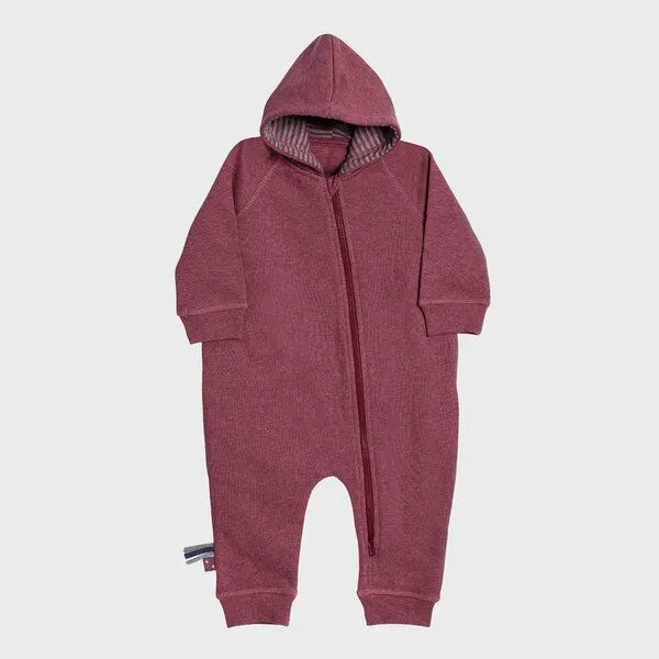 OrganicEra Baby Unisex Jumpsuit mit Reißverschluss 'OrganicEra' aus Bio-Baumwolle, Bordeaux melange (rot), – Produktbild 3 von 3