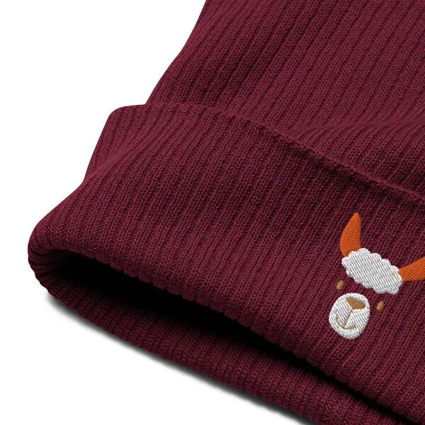 PepMelon Niedliche gestickte Lama-Mütze aus Bio-Rippstrick, Burgundy (rot), – Produktbild 6 von 6
