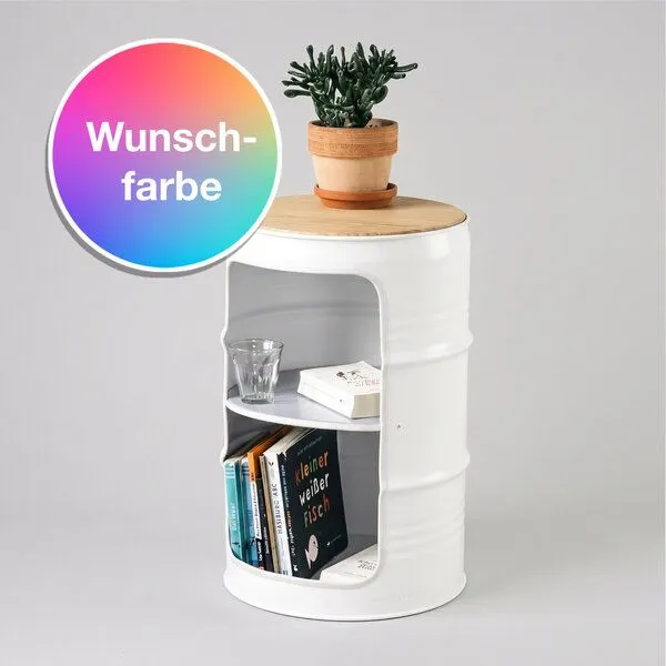 Lockengelöt Lockengelöt Nachttisch/Couchtisch aus einem kleinen Ölfass, Wunschfarbe, – Produktbild 1 von 4
