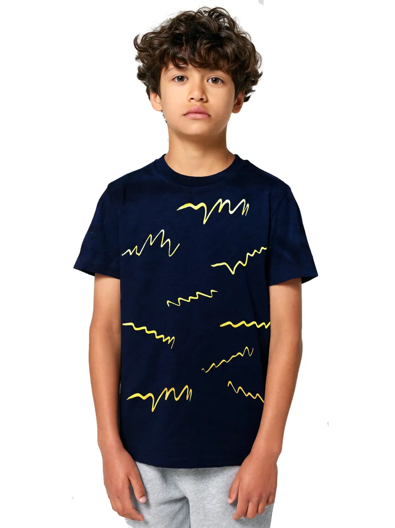 FellHerz Lines Kinder T-Shirt gold auf dark blue melange - 5-6 Jahre – Produktbild 1 von 1