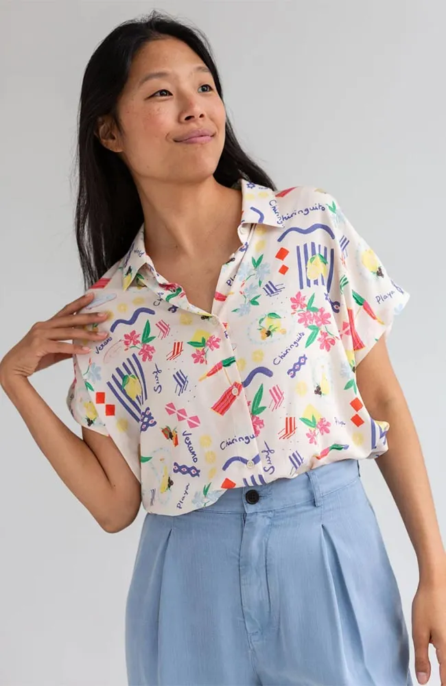TWOTHIRDS TWOTHIRDS Damen vegan Bluse Hurissalo Chiringuito Druck, Blau, – Produktbild 1 von 2