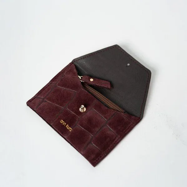 ann kurz ann kurz Tiny Envelope – kleines Portemonnaie aus Leder, Croco print suede burgundy, – Produktbild 2 von 2