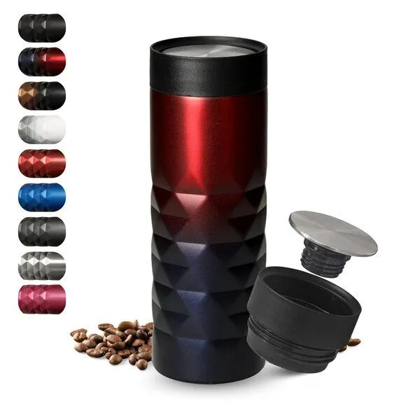elasto elasto Thermobecher 440 ml aus Edelstahl - doppelwandiger Kaffeebecher to go - auslaufsicherer Isolierbecher, Blau/rot, – Produktbild 1 von 4