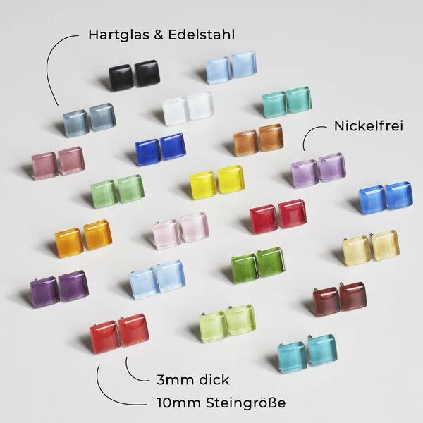 ALEXASCHA ALEXASCHA Minimalistische Ohrstecker, klein, aus Glas, Kirschrot, – Produktbild 4 von 4