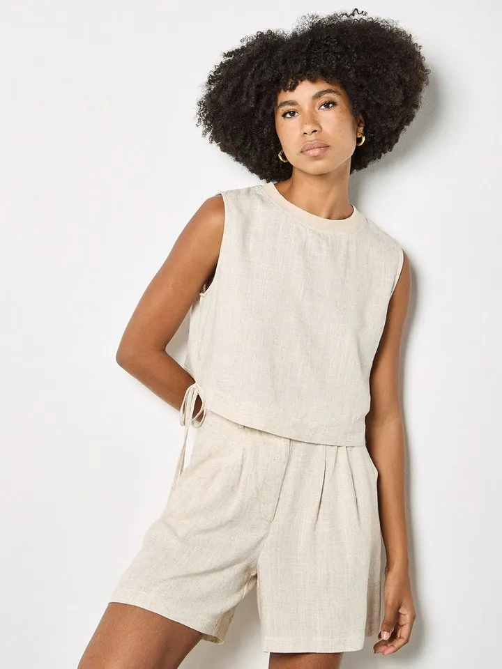 Apricot Apricot Crop-Top Crop-Top aus Leinenmischung Einfarbig, Beige, – Produktbild 1 von 5