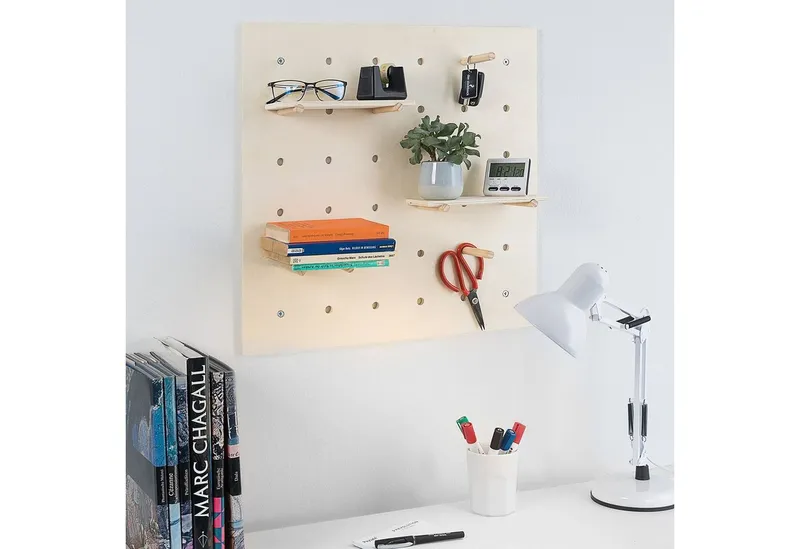 Goods+Gadgets Wandregal Goods+Gadgets Wandregal Pegboard – Werkzeugwand & Stecktafel Organizer, Werkzeugwand, Kreatives Stecktafel Ordnungssystem, Beige, – Produktbild 4 von 5