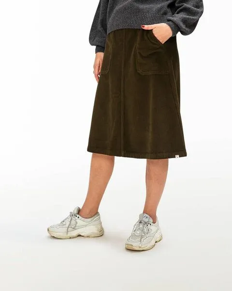 MATONA Matona Ausgestellter Midi-Rock für Frauen aus 100% Baumwollcord / Flared Corduroy Skirt, Moss, – Produktbild 1 von 4
