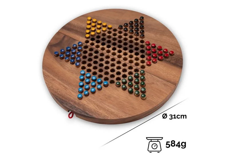 LOGOPLAY Spiel Halma rund + klappbar, Gesellschaftsspiel, Halma XL rund Stern-Halma / Chinese Checkers aus edlem Samena-Holz, Beige, – Produktbild 4 von 5