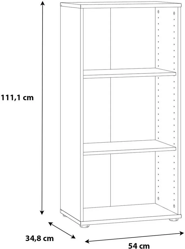 FORTE Regal Tempra, Mehrzweckregal schmal, Höhe 111,1cm, 2 Ablageböden, Breite 54 cm, Weiß, – Produktbild 3 von 4