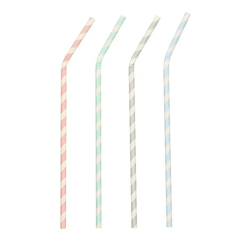 PAPSTAR PAPSTAR Trinkhalme 100 x Trinkhalme Papier Ø 6 mm 22 cm farbig sortiert Stripes flexibel, Bunt, – Produktbild 2 von 3