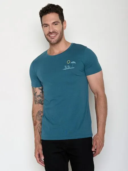 GreenBomb GREENBOMB Beach View Guide - Sportliches T-Shirt aus Bio-Baumwolle / hochwertiger Print / GOTS / Fair & Vegan, Blau (steinblau), – Produktbild 1 von 4