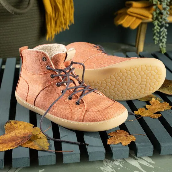 nahtur-design nahtur-design Knöchelhohe Barfuß-Sneaker | Bioleinen & Wolle | Barfußschuhe, Orange /bioleinen + wollplüsch, – Produktbild 1 von 4