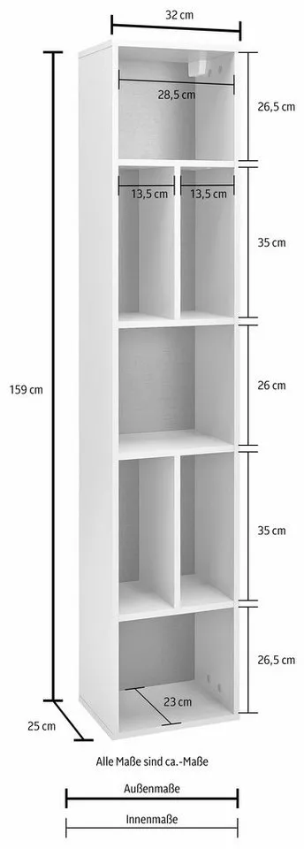 OTTO home Wandregal Toledo,Höhe 159 cm stilvolle Bücherregal, viel Stauraum, Wandregal Masse 32/159/25 (B/H/T), Weiß, – Produktbild 5 von 5