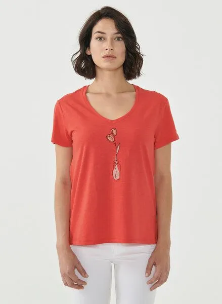 ORGANICATION ORGANICATION T-Shirt aus Bio-Baumwolle mit Blumen-Print, Red, – Produktbild 1 von 4