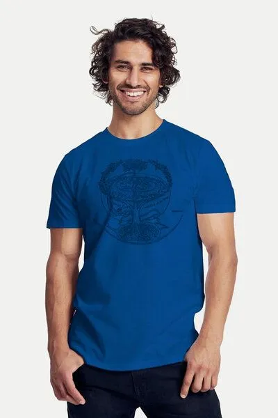 Peaces.bio - handbedruckte Biomode Peaces.bio - handbedruckte Biomode Bio-Herren-T-Shirt "Weltenesche", Blau, – Produktbild 1 von 1