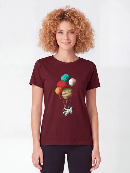 watapparel watapparel T-Shirt Frauen Balloon Spaceman, Burgundy, – Produktbild 2 von 2