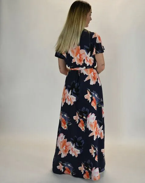 Aatise Aatise Langes Abendkleid im Wickeleffekt Zermonie 100% EcoVero, Blau bedruckt, – Produktbild 3 von 3