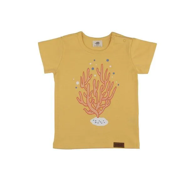 Walkiddy Baby T-Shirt GOTS zertifiziert Bio-Baumwolle, Senfgelb, Seepferdchen-Motiv, Walkiddy – Produktbild 1 von 3