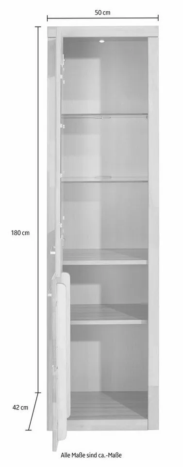 OTTO home Vitrine LOGO B/T/H: 50/42/180cm, 5Fächer, 3 Einlegeboden verstellbar. Kopus&Leisten aus Massivholz, Korpus aus Melamin, Türanschlag L/R, Braun, – Produktbild 3 von 8