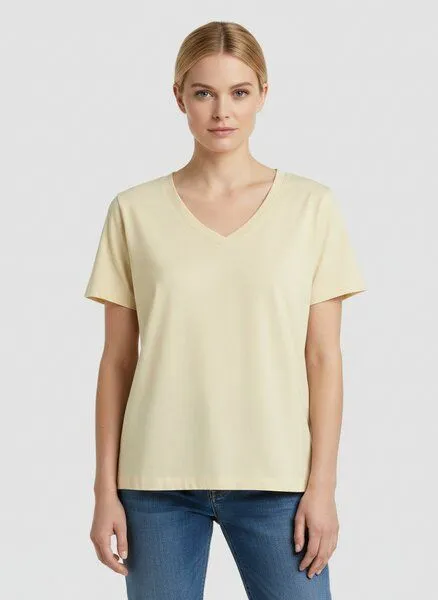UNIPOLAR UNIPOLAR V-Neck T-Shirt Modell: Island, Butter (gelb), – Produktbild 1 von 2