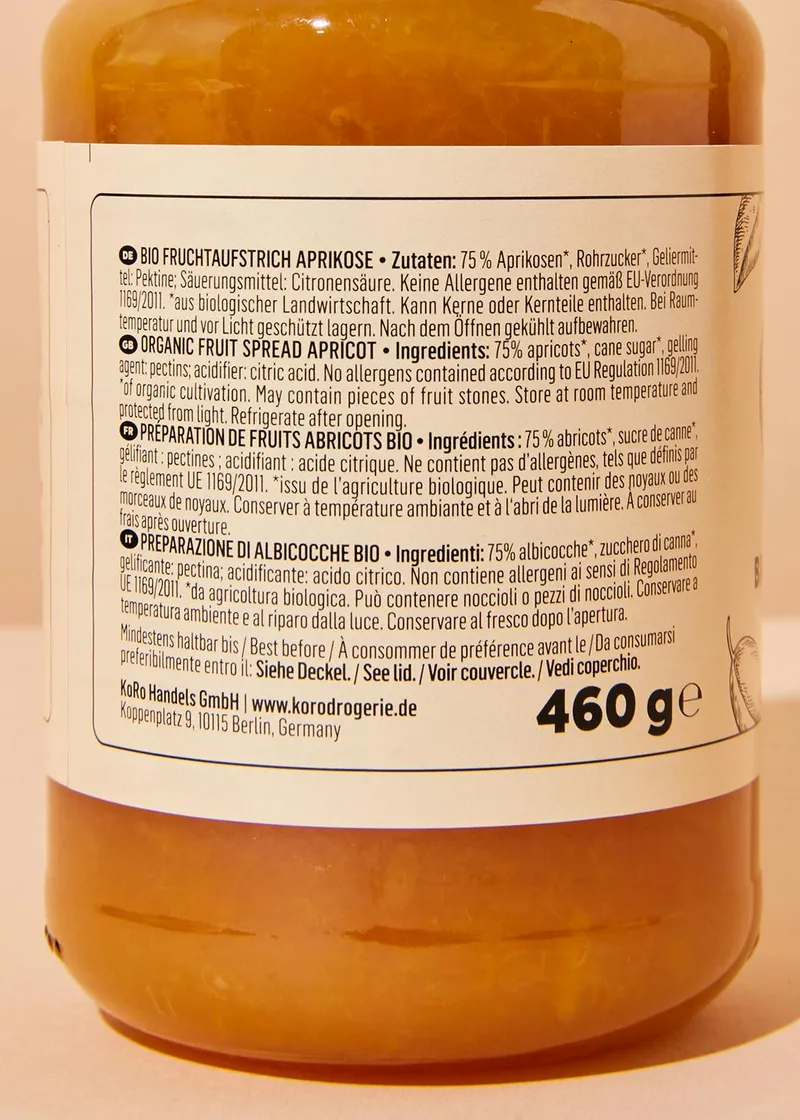 KoRo Bio Fruchtaufstrich Aprikose 12 x 460 g – Produktbild 3 von 5