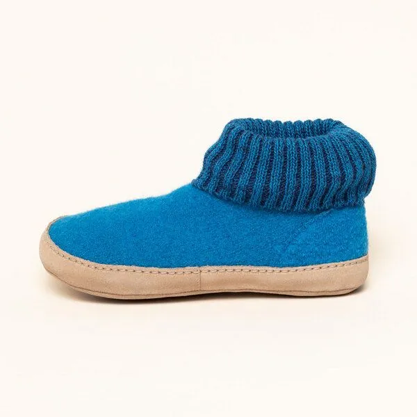 Gottstein Gottstein Hüttenschuh Dakota - Hoher Filzhausschuh für Damen & Herren aus 100% Schurwolle mit extra bequemer Ledersohle & elastischem Strickbund, Blau, – Produktbild 3 von 4