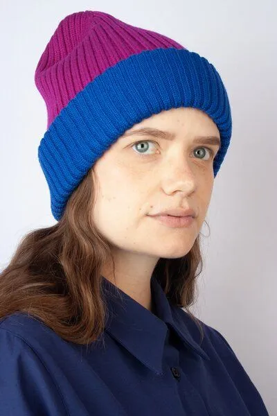 Strickmütze aus Merinowolle, abstehend Unisex Kiwistories, Pink, – Produktbild 2 von 4