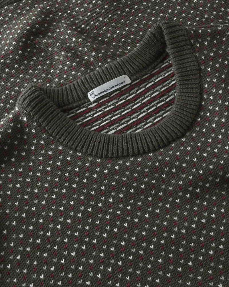 KnowledgeCotton Apparel KnowledgeCotton Apparel Herren vegan Pullover Jacquard Rundhals Grün, Grün, – Produktbild 2 von 2