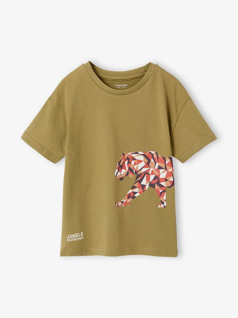 Vertbaudet T-Shirt Jungen mit Tiger-Print, Olivgrün, – Produktbild 1 von 2
