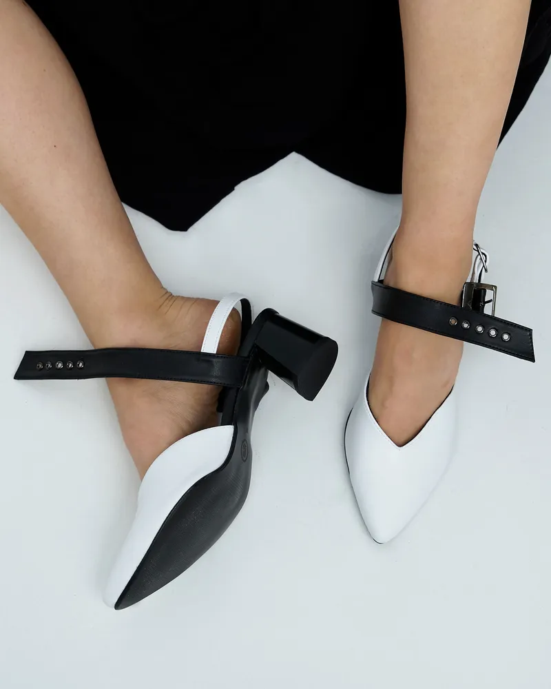 BOHEMA BOHEMA Damen vegan Pumps Marilyn Offener Absatz Stilettos B&W, Schwarz, – Produktbild 1 von 2