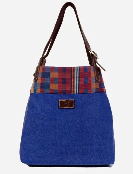 Dragolina Dragolina Shopper Miss Eve mit Webstoff der Pwo Karen, Azurblau karo (blau), – Produktbild 2 von 4