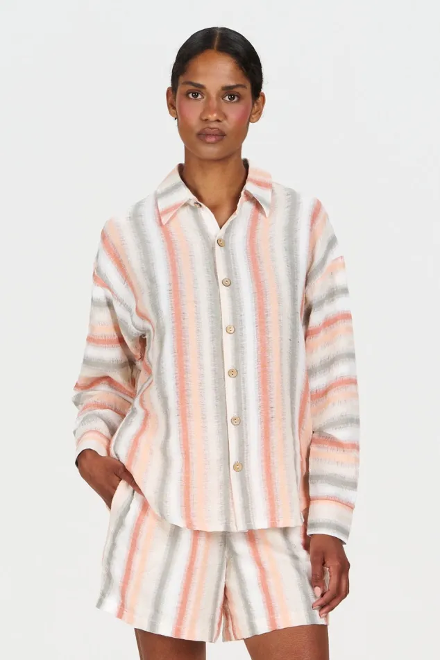 KOMODO KOMODO Damen vegan Hemd Sunset Stripe Multicolour, Hellgrau, – Produktbild 1 von 1