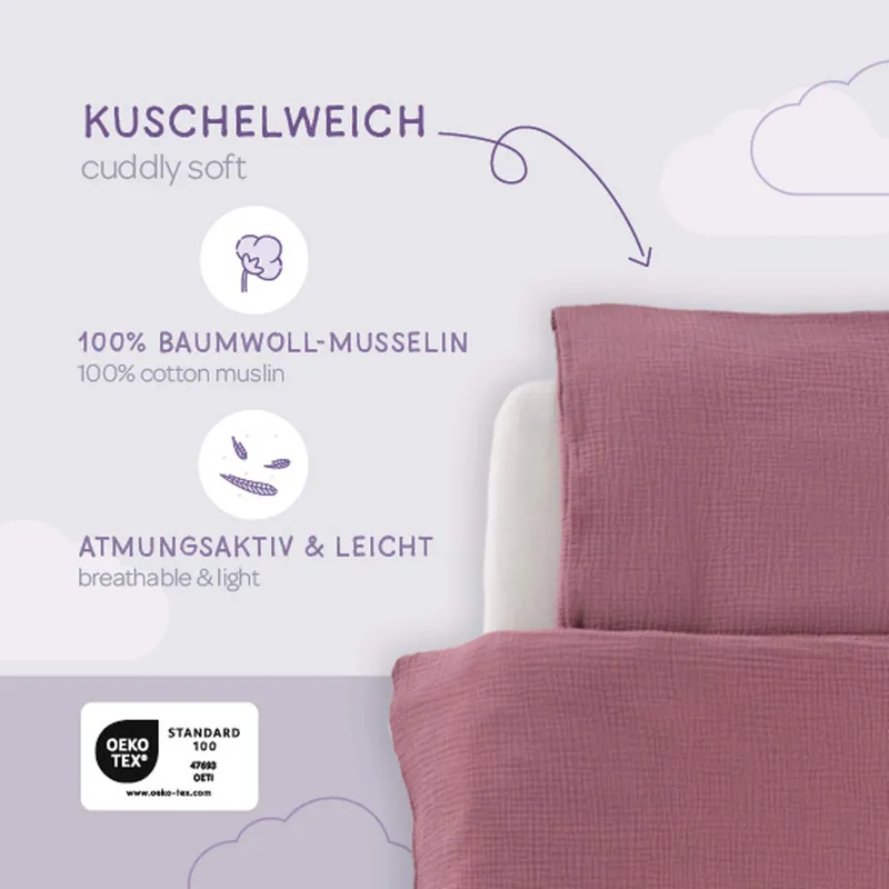 Träumeland Träumeland Bettwäsche Baumwollmusselin 40x60 / 100x135 cm, Dunkelrot, – Produktbild 1 von 3