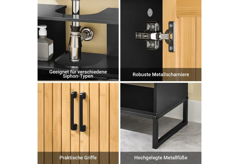 SoBuy Waschbeckenunterschrank BZR202 Waschbeckenunterschrank 60 cm breit, Badezimmerschrank, Unterschrank, Schwarz, – Produktbild 5 von 5